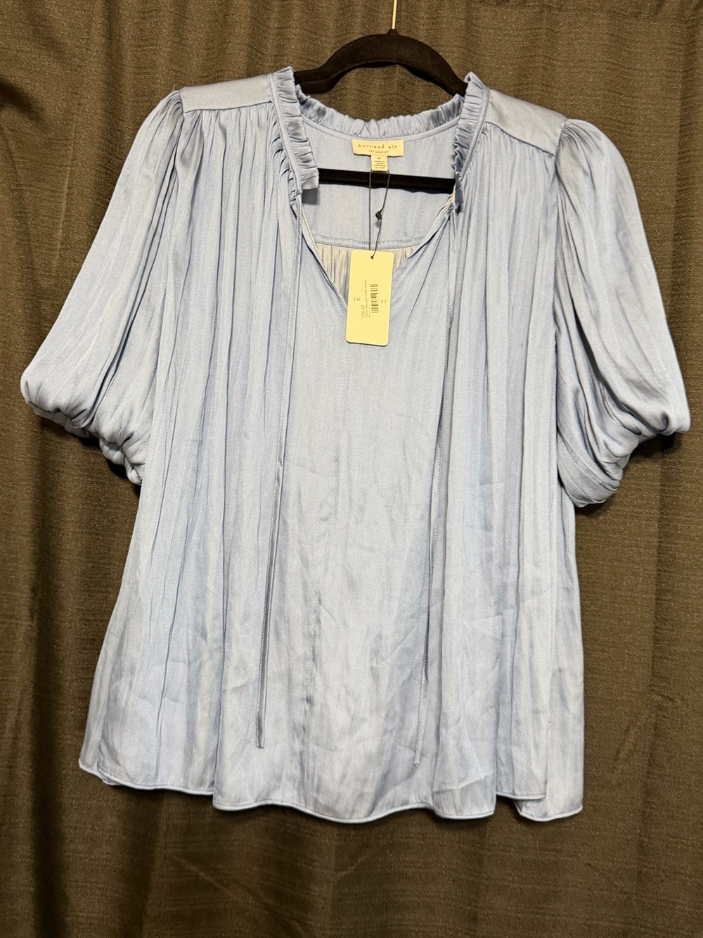 Current Air Light Blue Women's Blouse Soft Pleated Short Sleeve